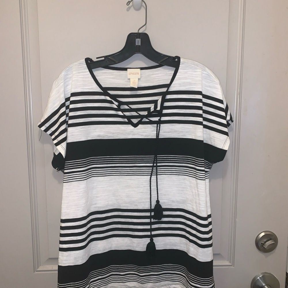 Chico's Black and White Striped Women's Top Size 2(Large)